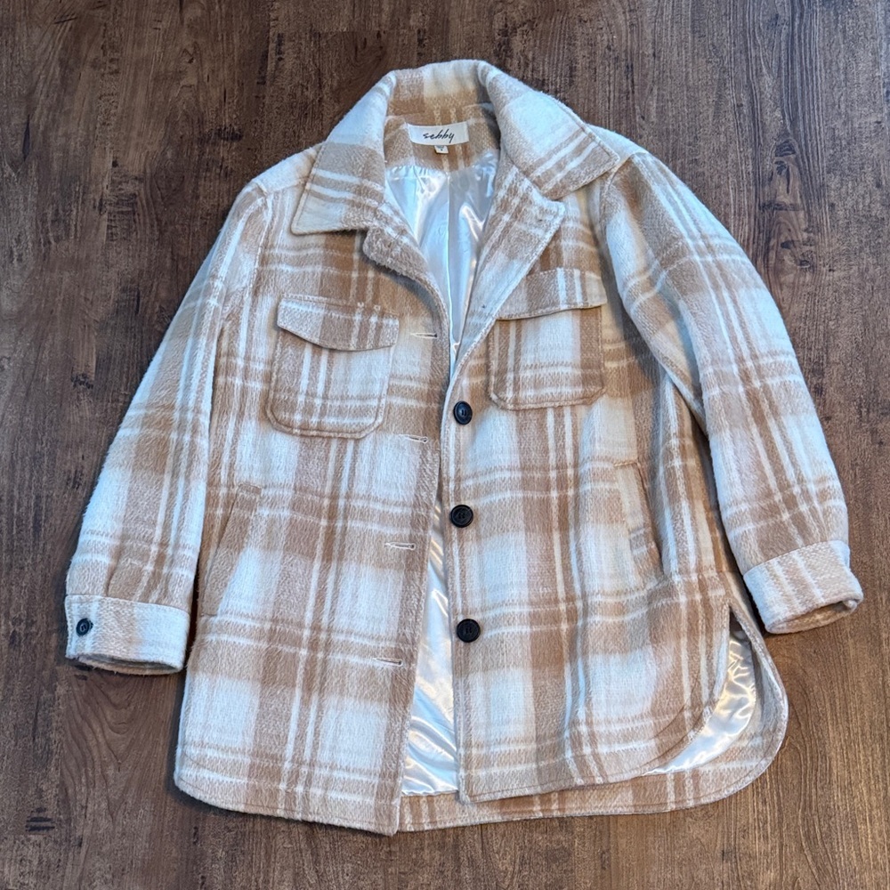 Sebby Tan Plaid Shirt Jacket